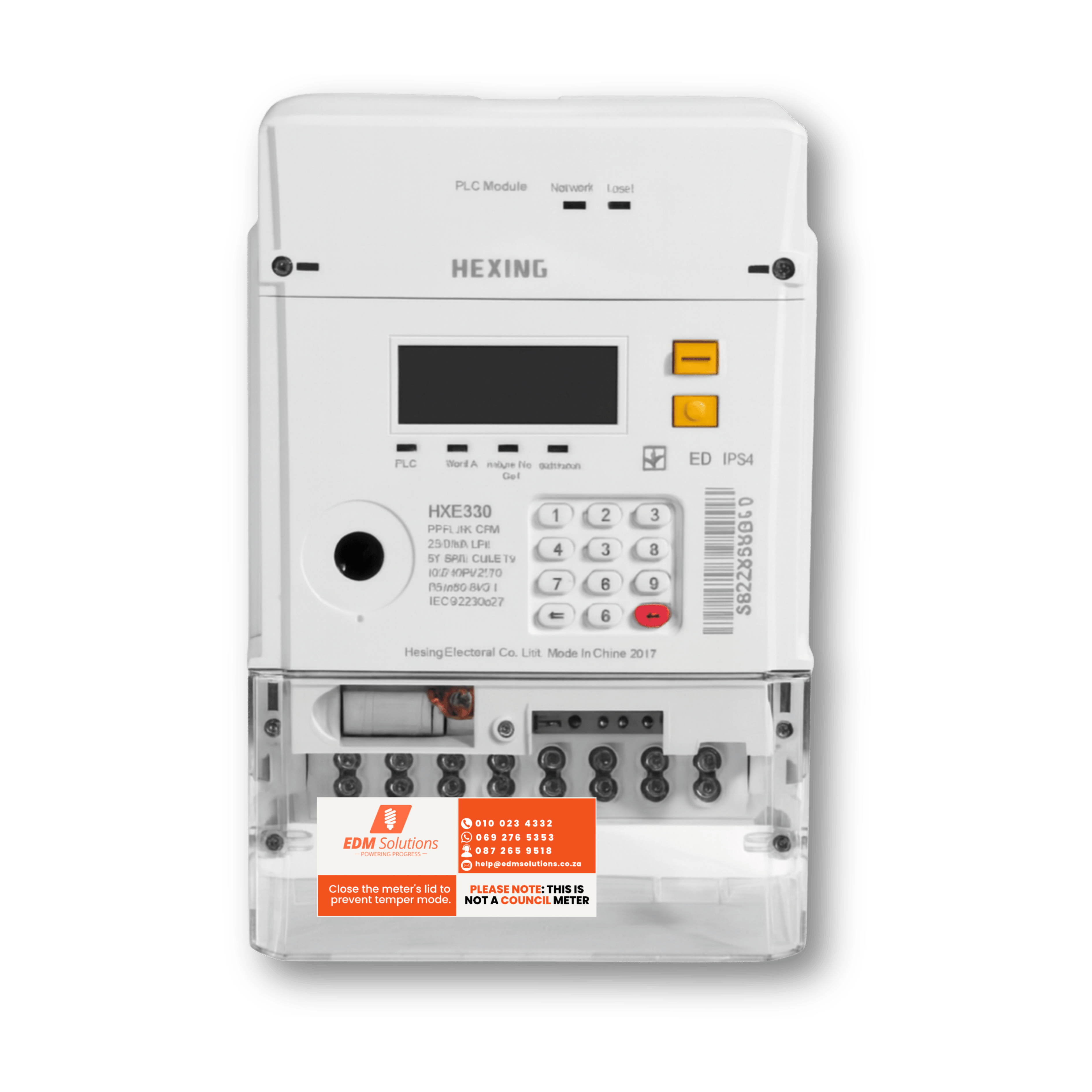 Hexing HXE330 3-Phase Integrated No Comms Prepaid Electricity Meter