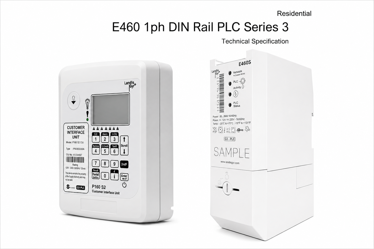 Landis+Gyr E460 1ph DIN Rail PLC Series 3 Smart Prepayment Meter with P160 CIU
