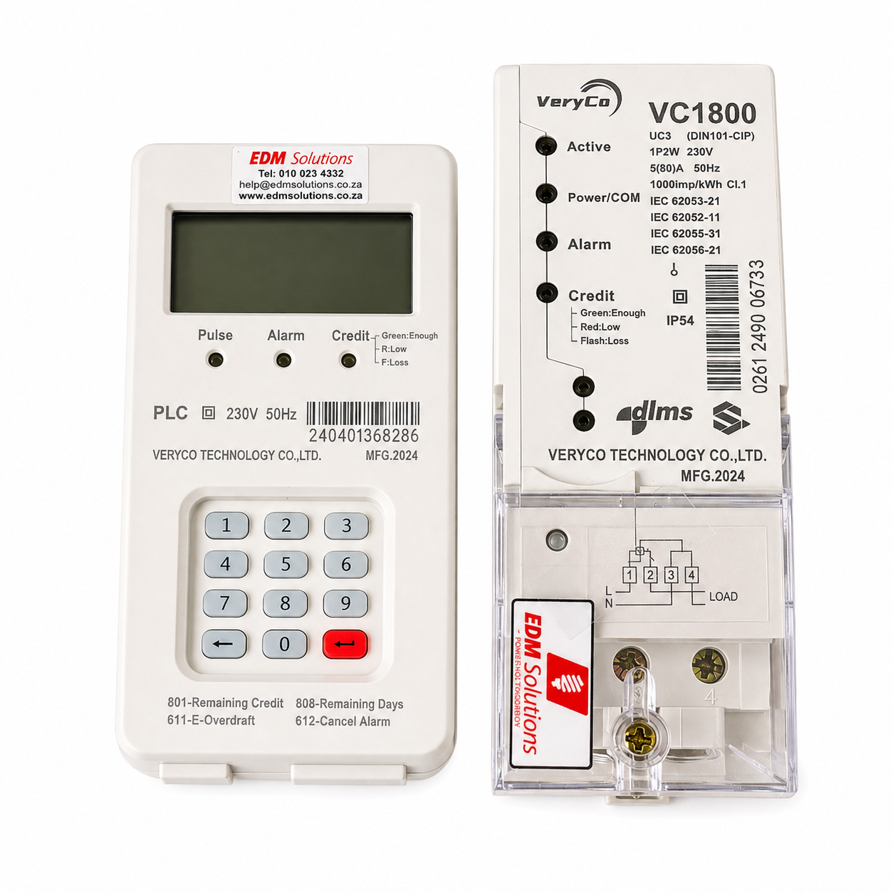 VeryCo VC1800 Single Phase DIN Rail Split Prepaid Electricity Meter