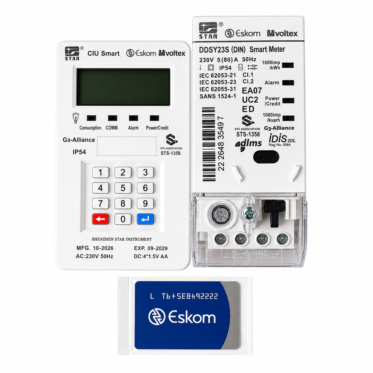 Star DDSY23S 80A Smart Prepaid Electricity Meter with CIU – Eskom Project Compatible