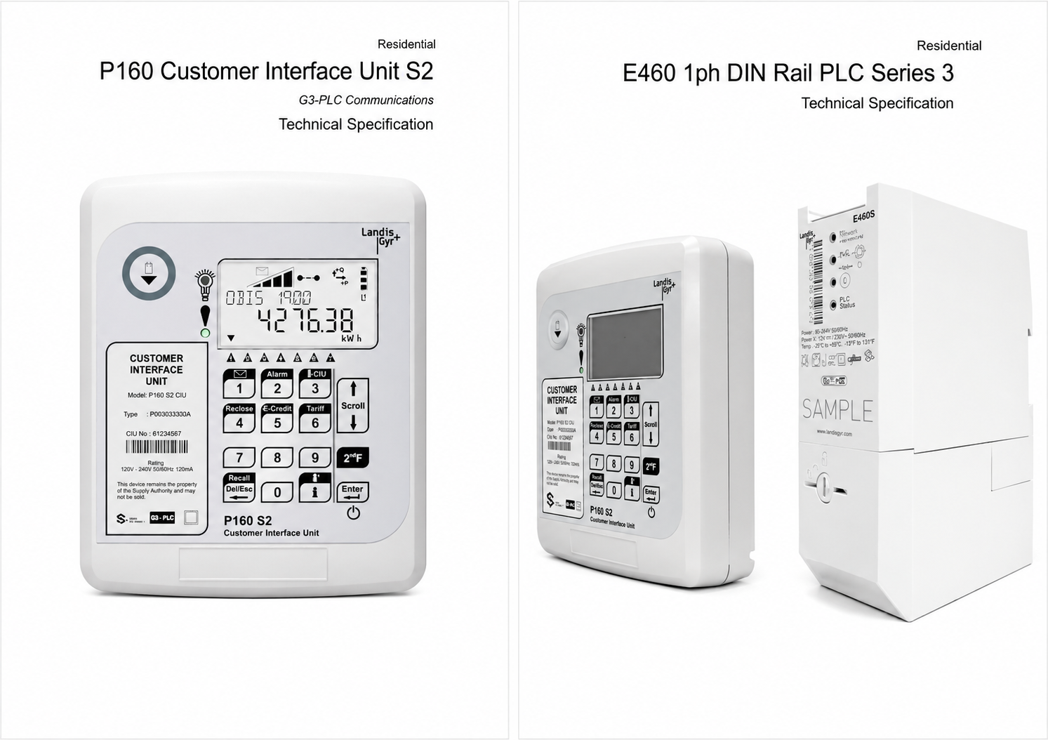 Landis+Gyr E460 1ph DIN Rail PLC Series 3 Smart Prepayment Meter with P160 CIU