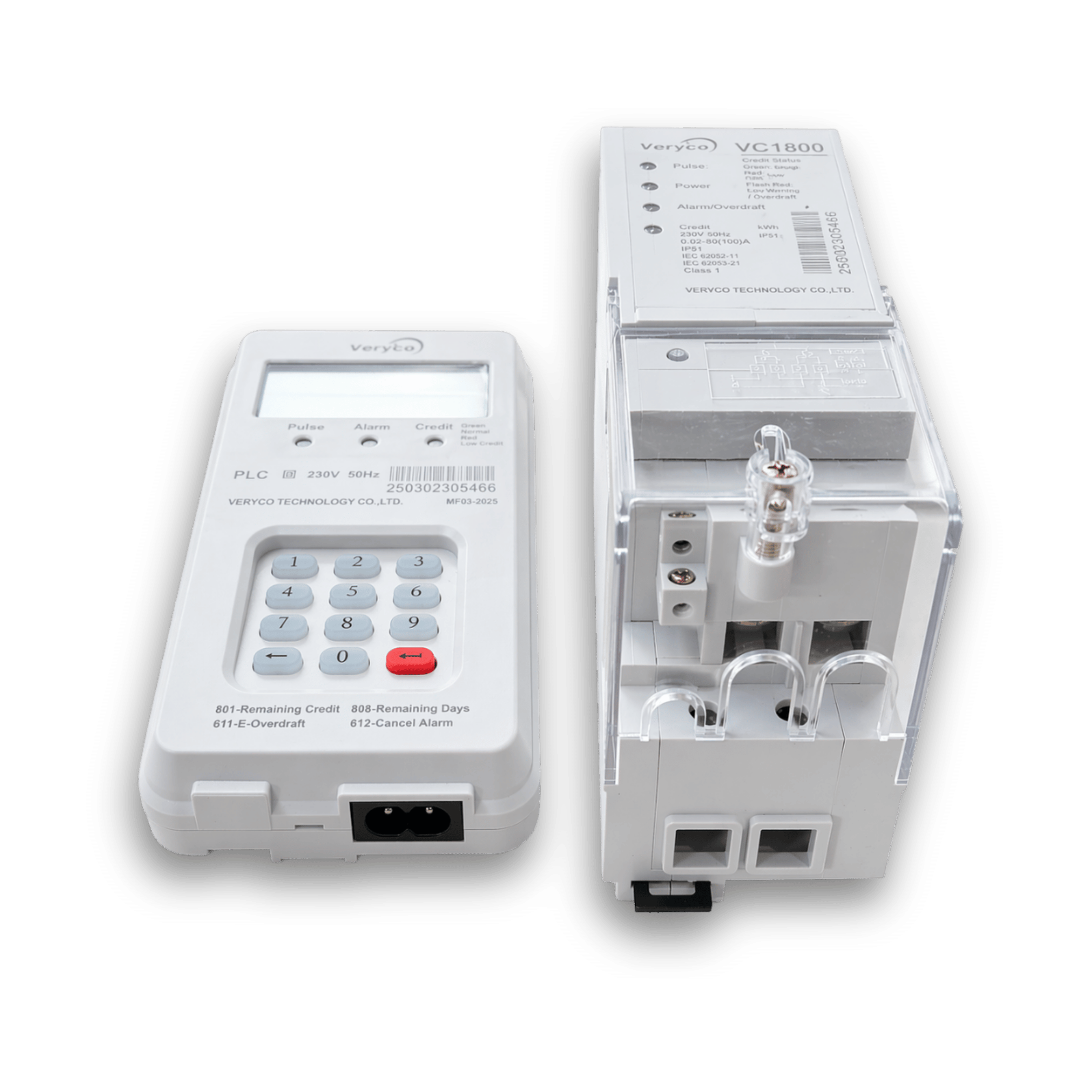 VeryCo VC1800 Single Phase DIN Rail Split Prepaid Electricity Meter