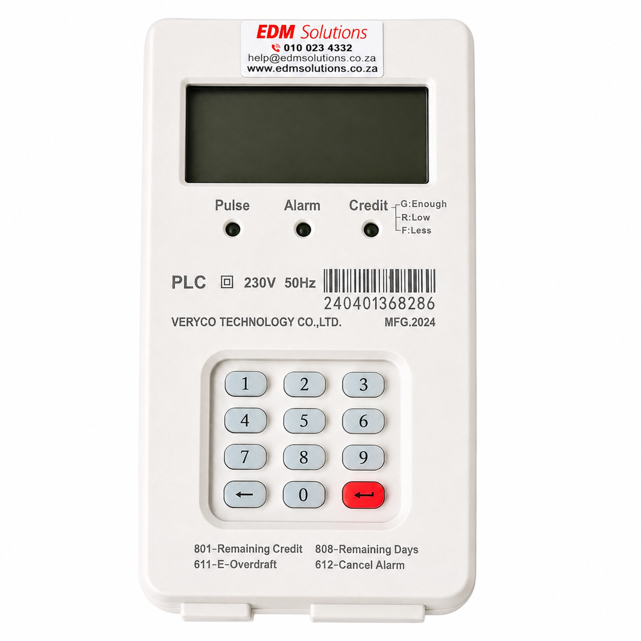 VeryCo VC1800 Single Phase DIN Rail Split Prepaid Electricity Meter